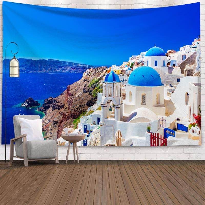 Wall Scroll Tapestry - Tapiz con paisaje de Santorini, Grecia,
