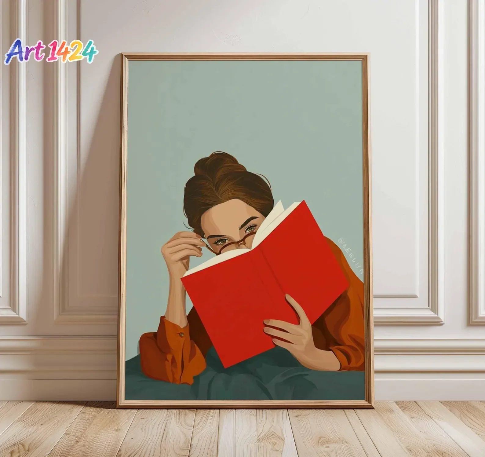 Art Book Illustration - Arte de pared: mujer leyendo un
